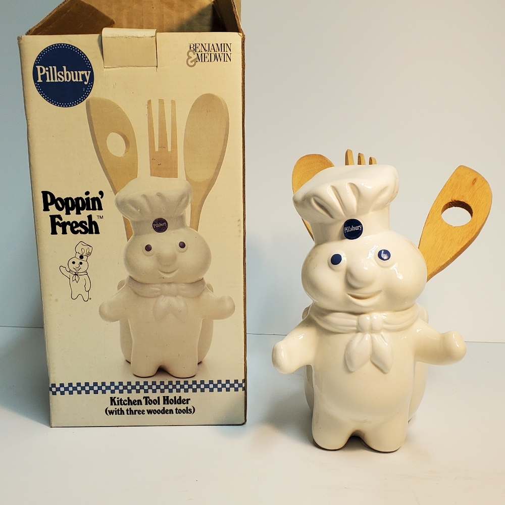 Vintage Poppin Fresh Set --Tool Holder, Salt and Pepper Shakers, Napkin Holder